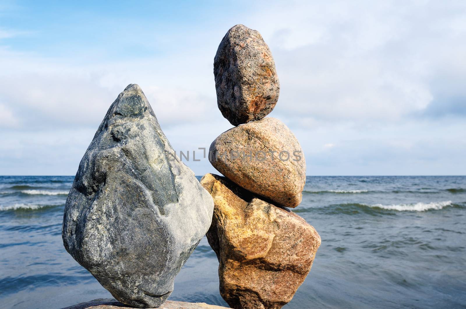 Zen Balance of stones on the seacoast
