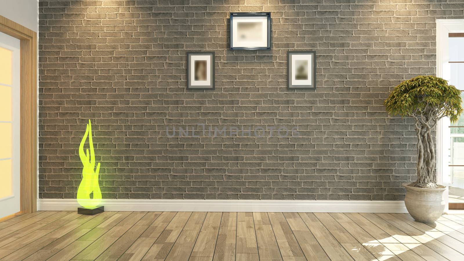 room, salon or living room with brick wall plant
