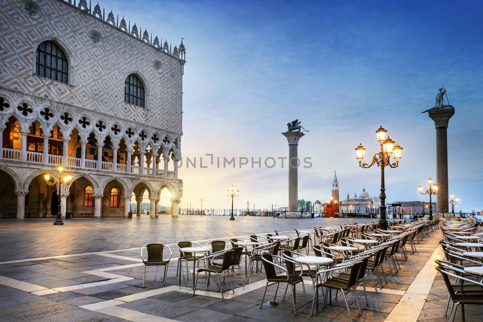 Saint Mark square with San Giorgio di Maggiore church in the background - Venice, Venezia, Italy, Europe 