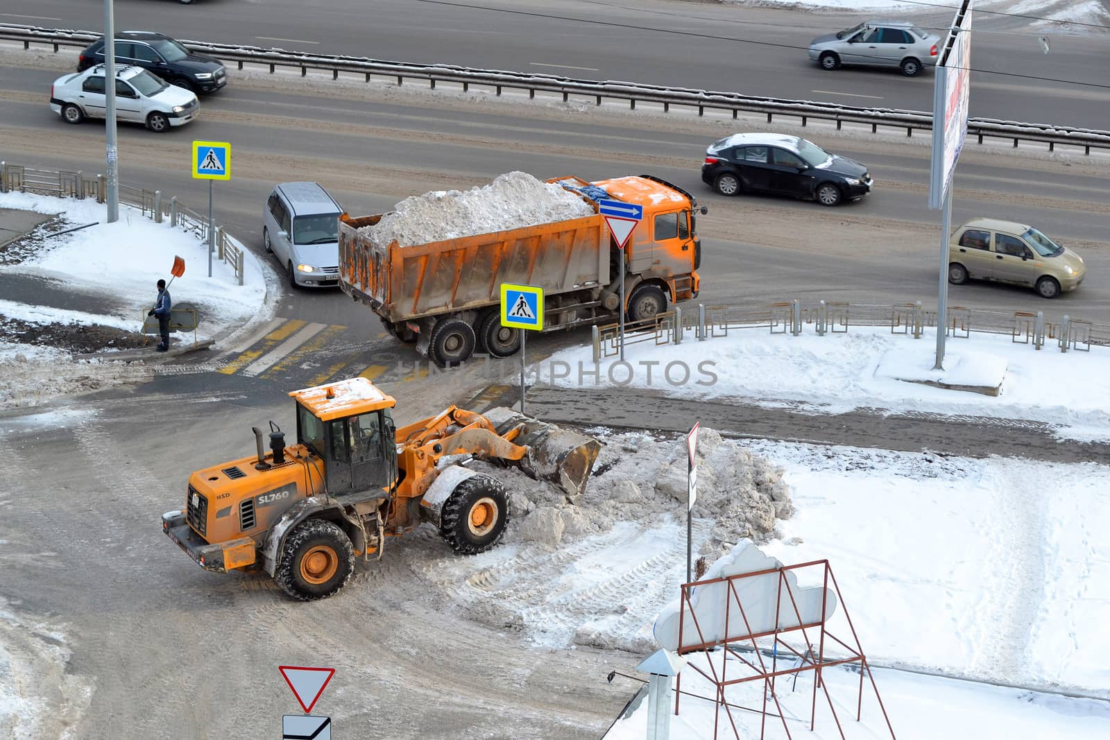 Cleaning of snow by means of special equipment