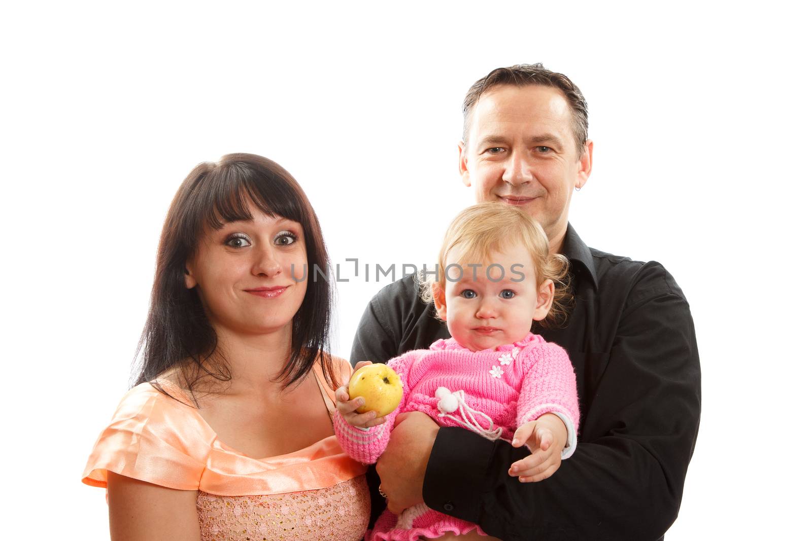 A happy caucasian family of three people