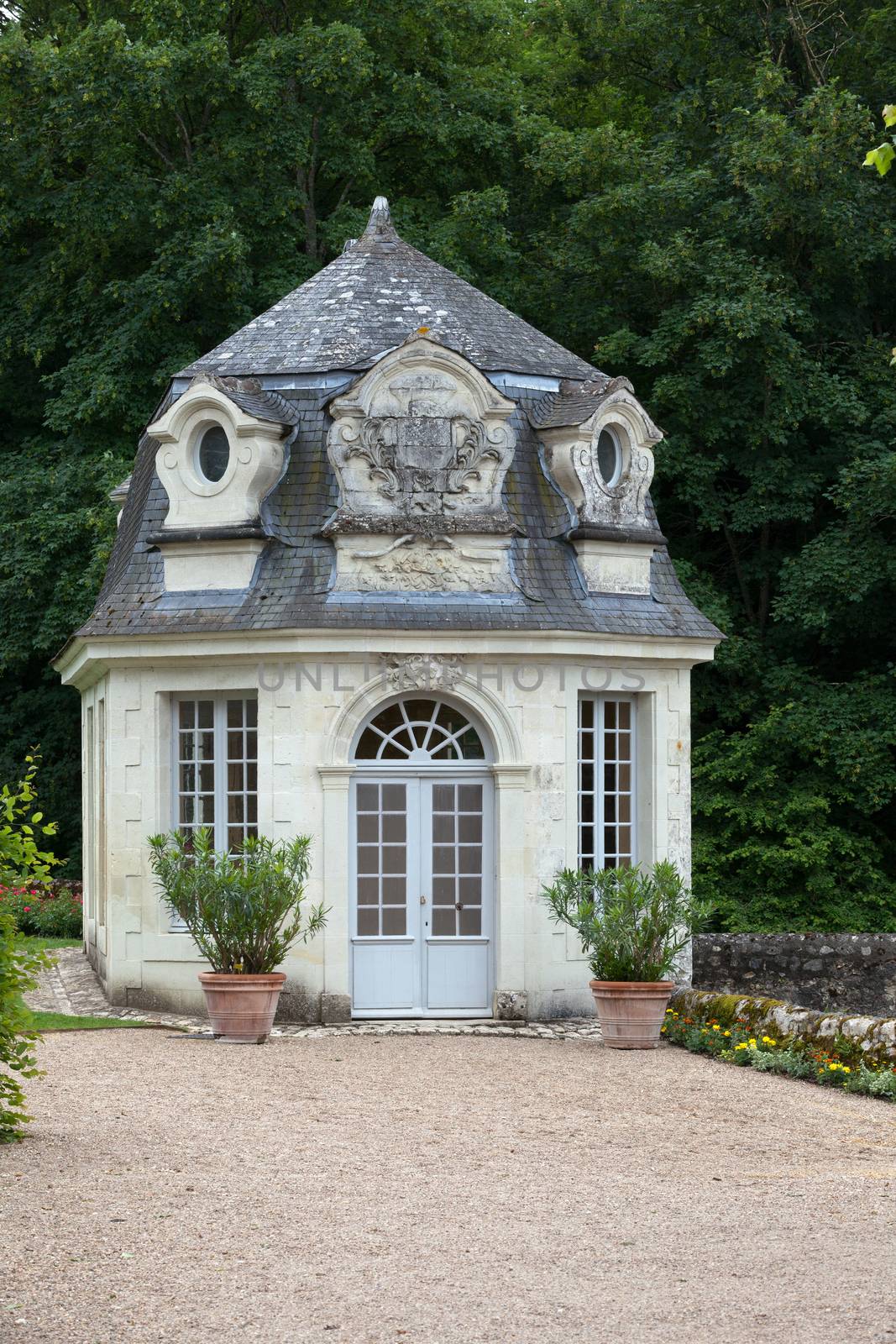 Gardens and Chateau de Villandry  in  Loire Valley in France 