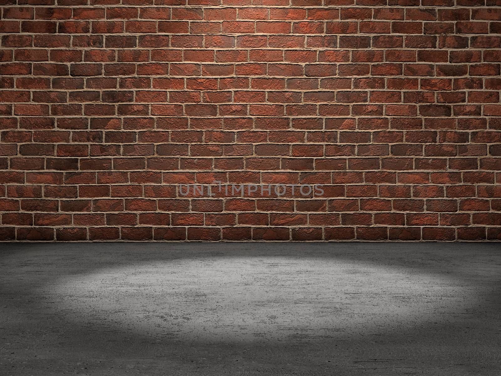 Spot light on a brick wall and concrete floor room