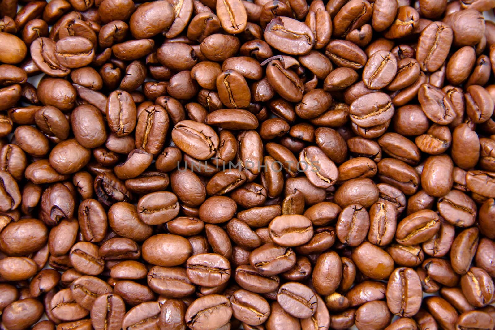 Coffee beans seen up close from above
