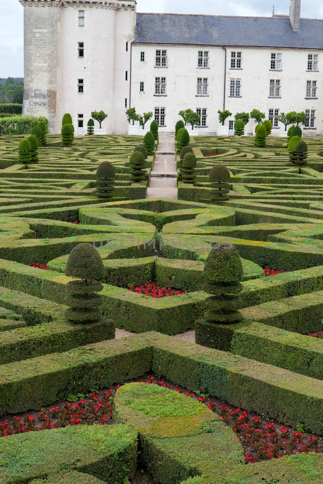 Gardens and Chateau de Villandry  in  Loire Valley in France 