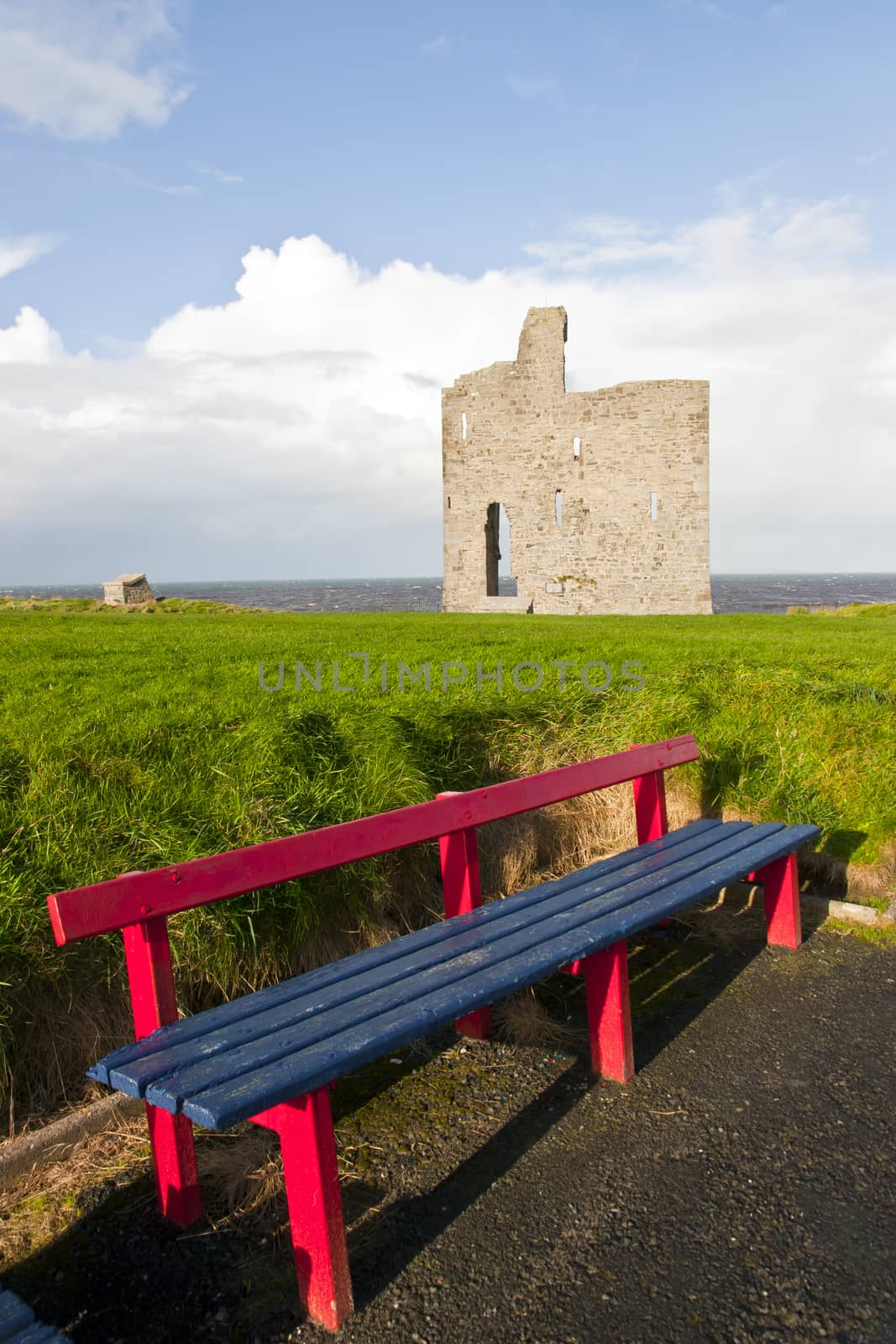 benches to view Ballybunion beach and castle by morrbyte