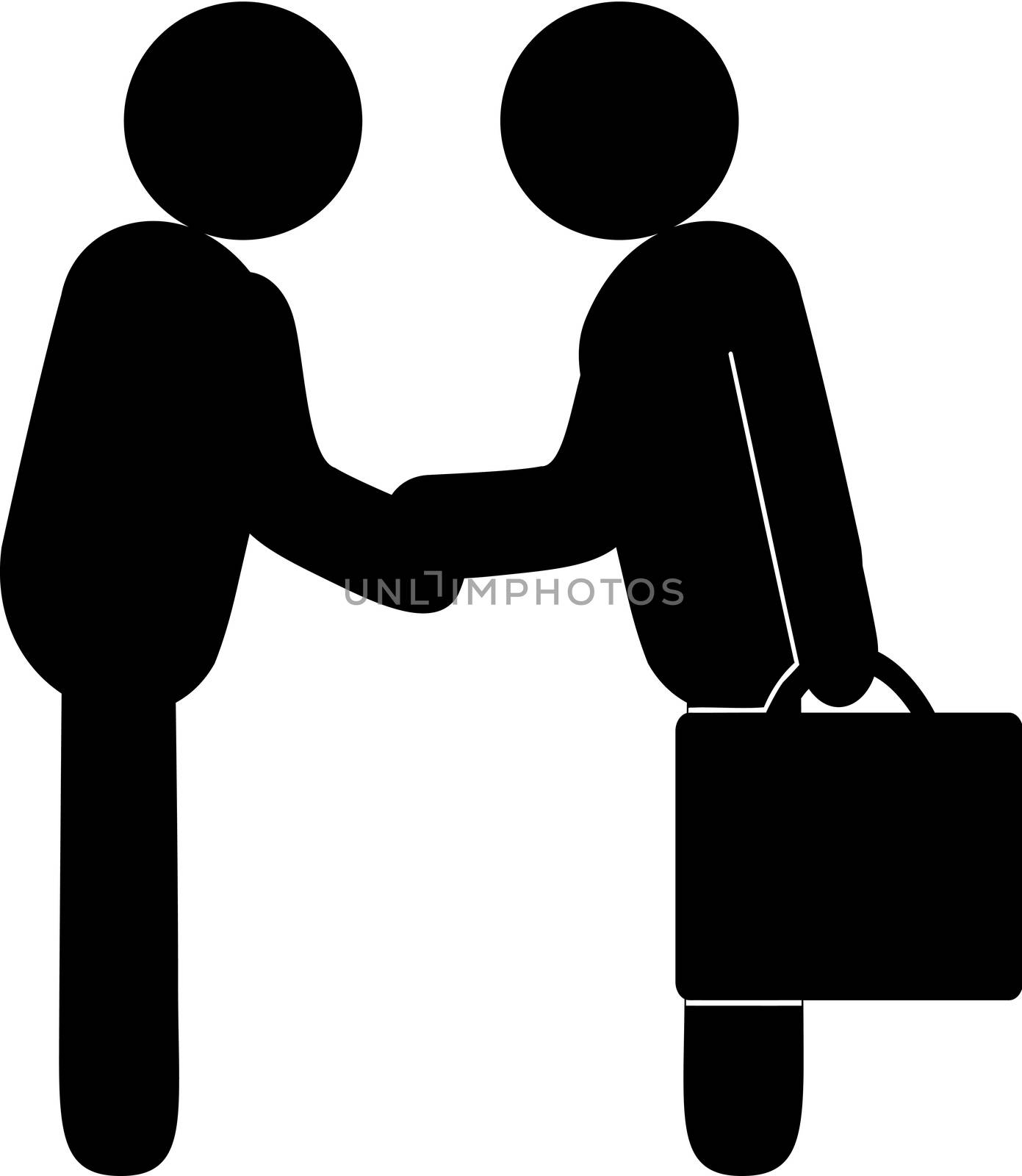 Representations of human beings shake hands as if they agree on something or settle a business deal. 