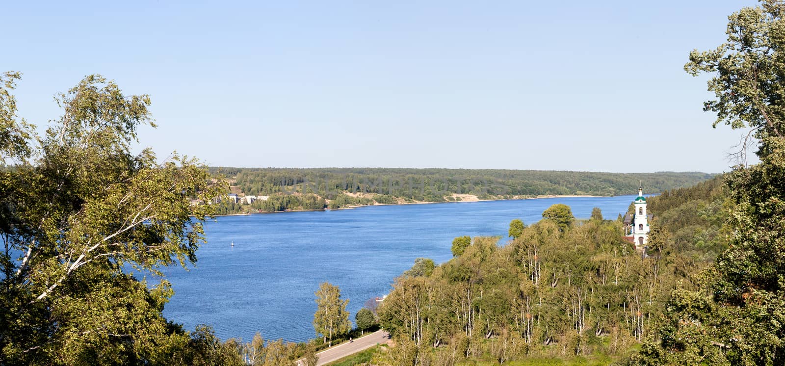 Volga River panorama about the city the Reach, Russia