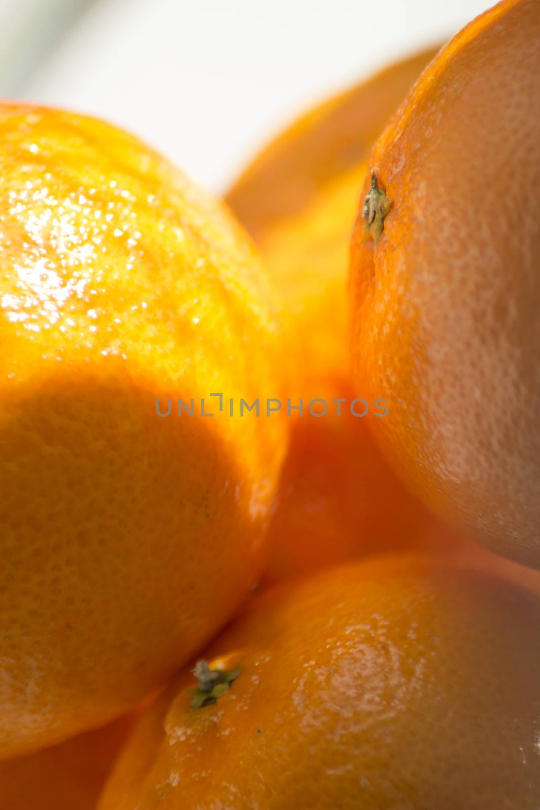 Tangerine satsuma Spanish oranges in bowl close-up photo.