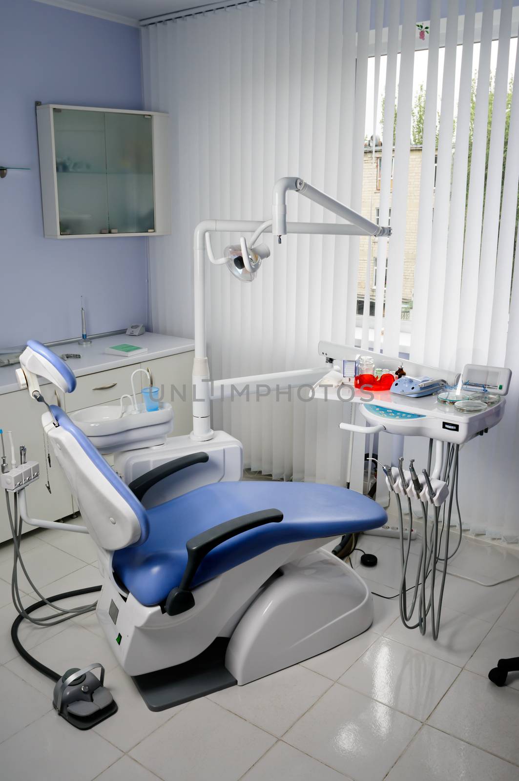 Well equipped modern dentist office interior, nobody 