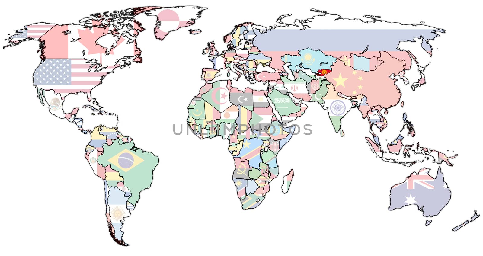 kirgistan flag on old vintage world map with national borders