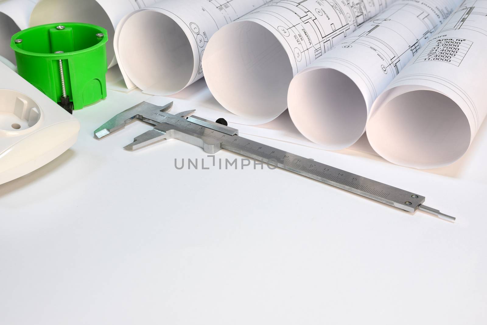 Drawing rolls, wall socket, socket box, sliding calipers composition by cherezoff