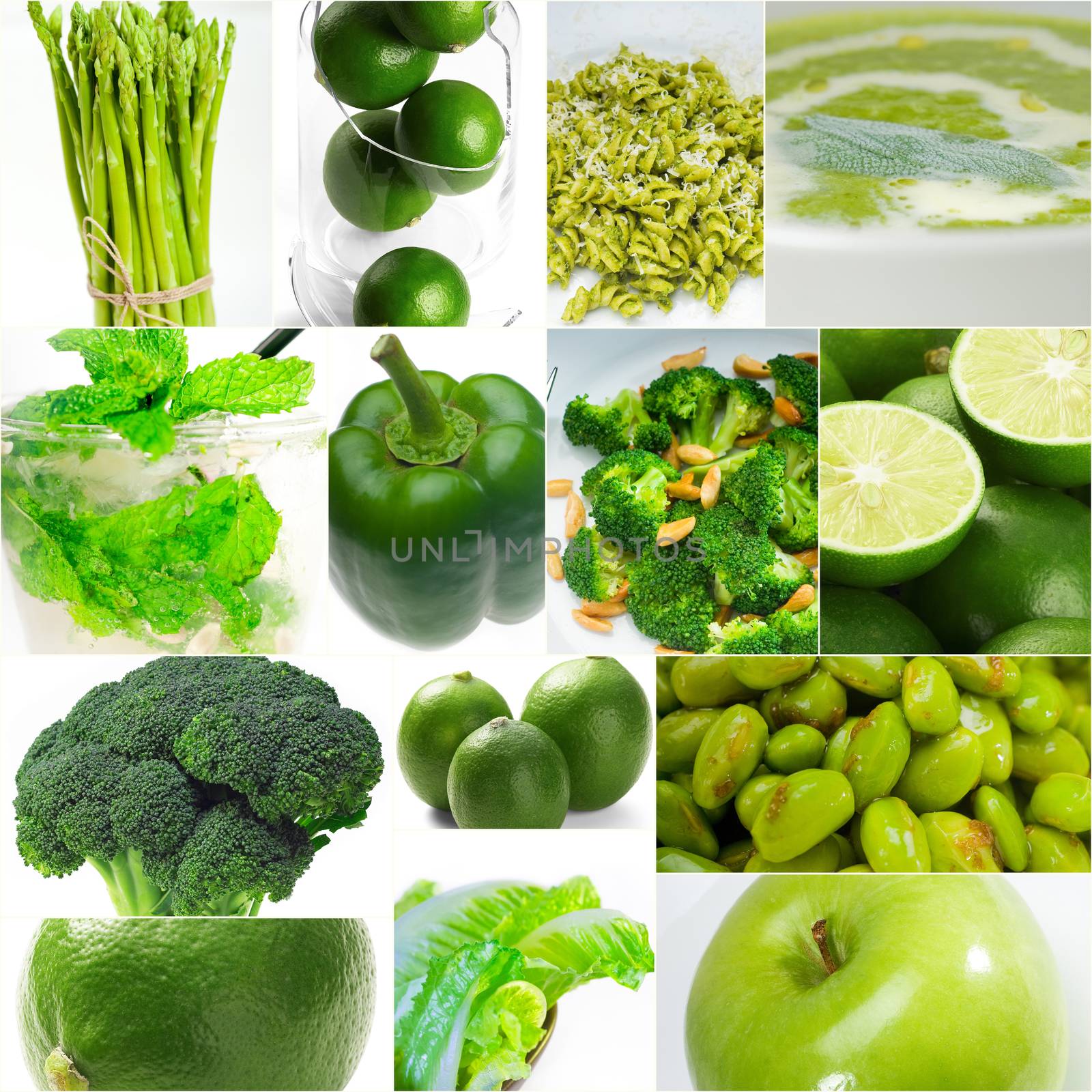 green healthy food collage collection nested on white frame