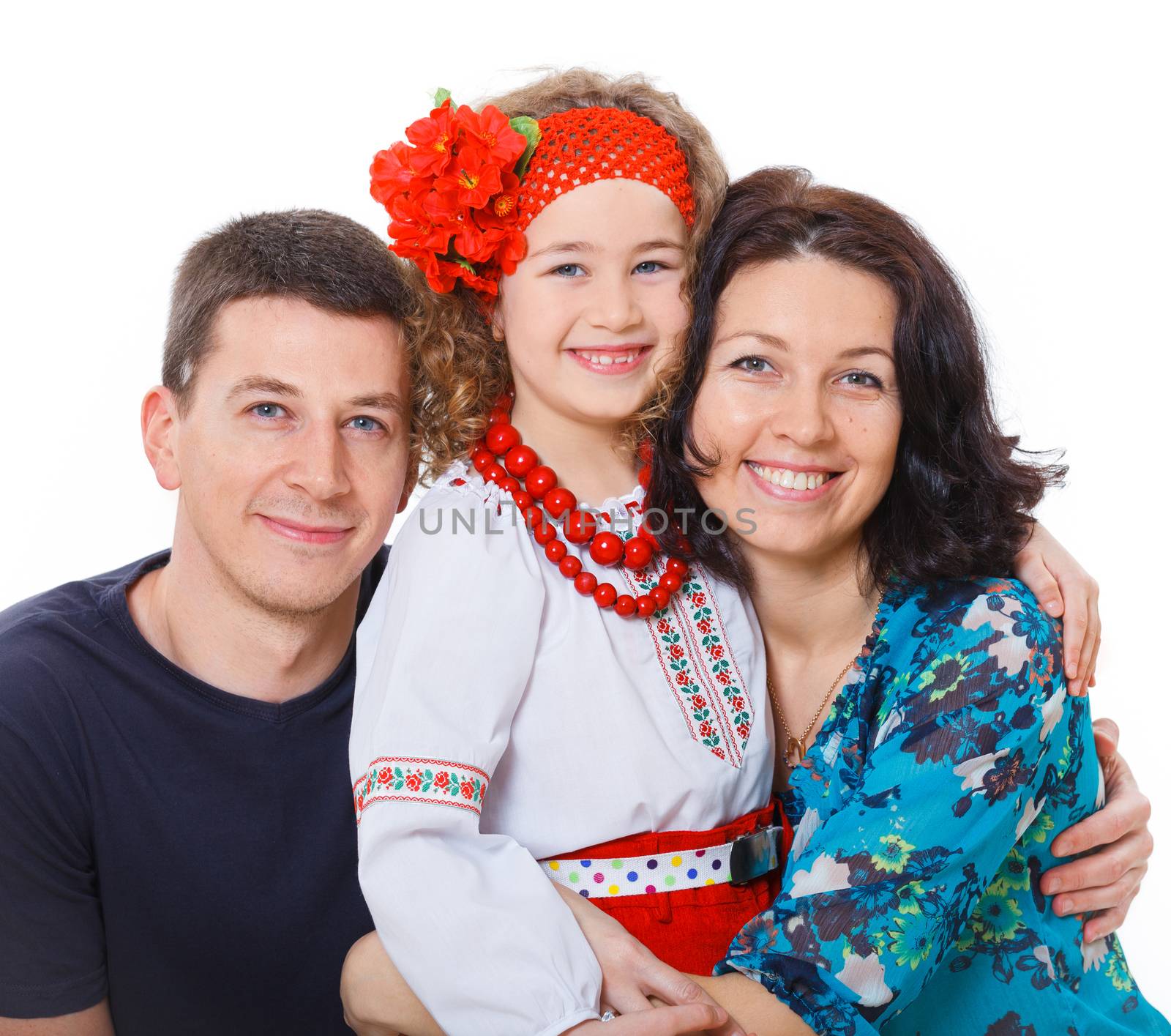 A happy family isolated on white background. 