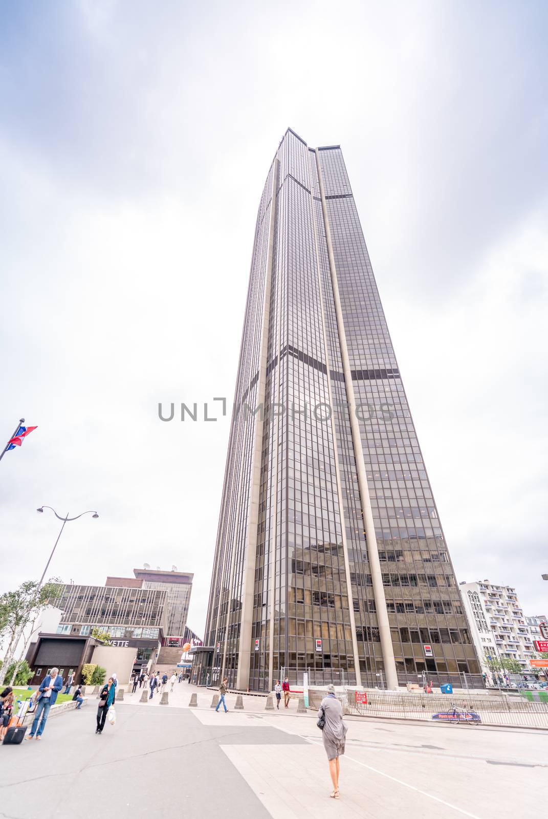 PARIS - JUNE 19, 2014: Tour Montparnasse constructed from 1969 to 1972. It was the tallest skyscraper in France until 2011.