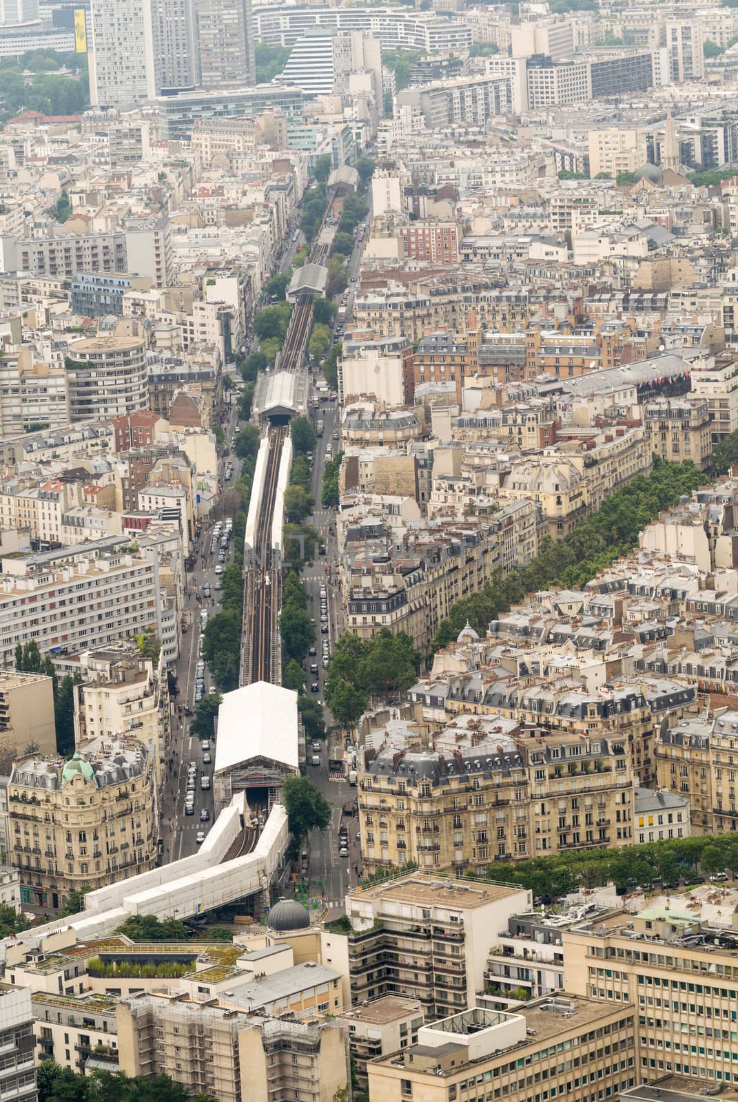 Paris, France. Aerial city view with buildings and railway.