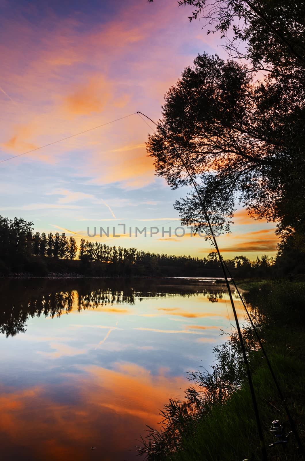 Beautiful evening at the river in Spain
