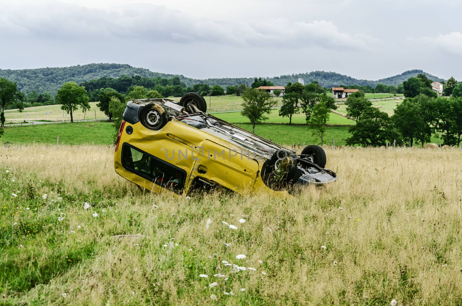 Car accident close to the road in Navarra
