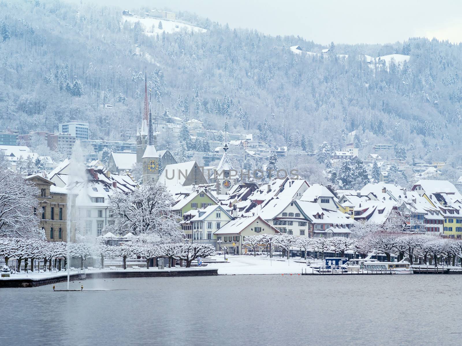 Photo of Zug Switzerland in January after a long snowstorm. Photo taken December 31, 2014.