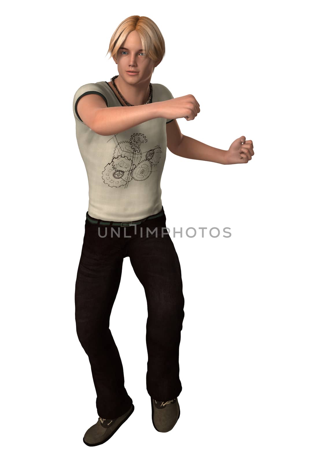 3D digital render of a fighting teenager boy isolated on white background