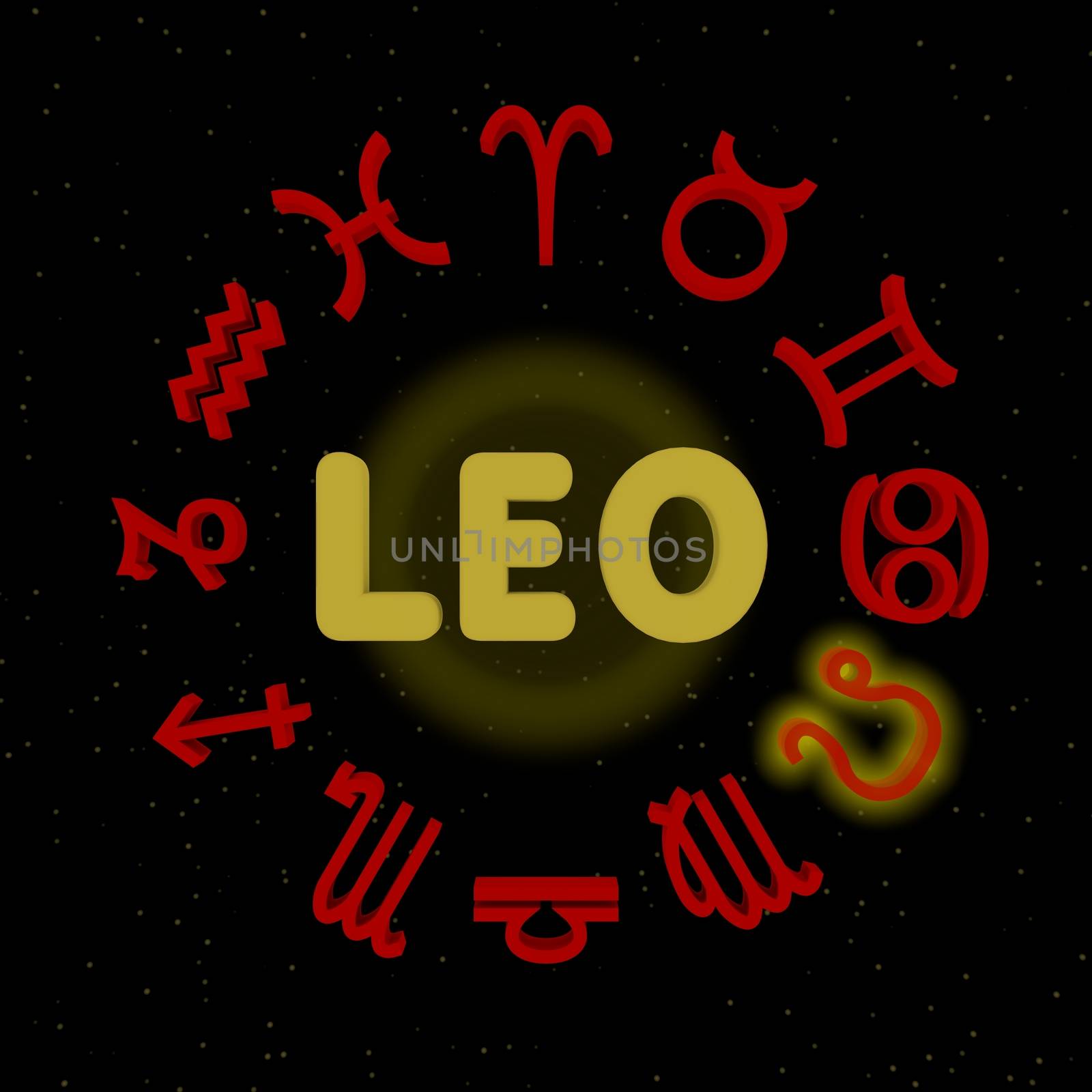 3d zodiac signs with LEO highlighted