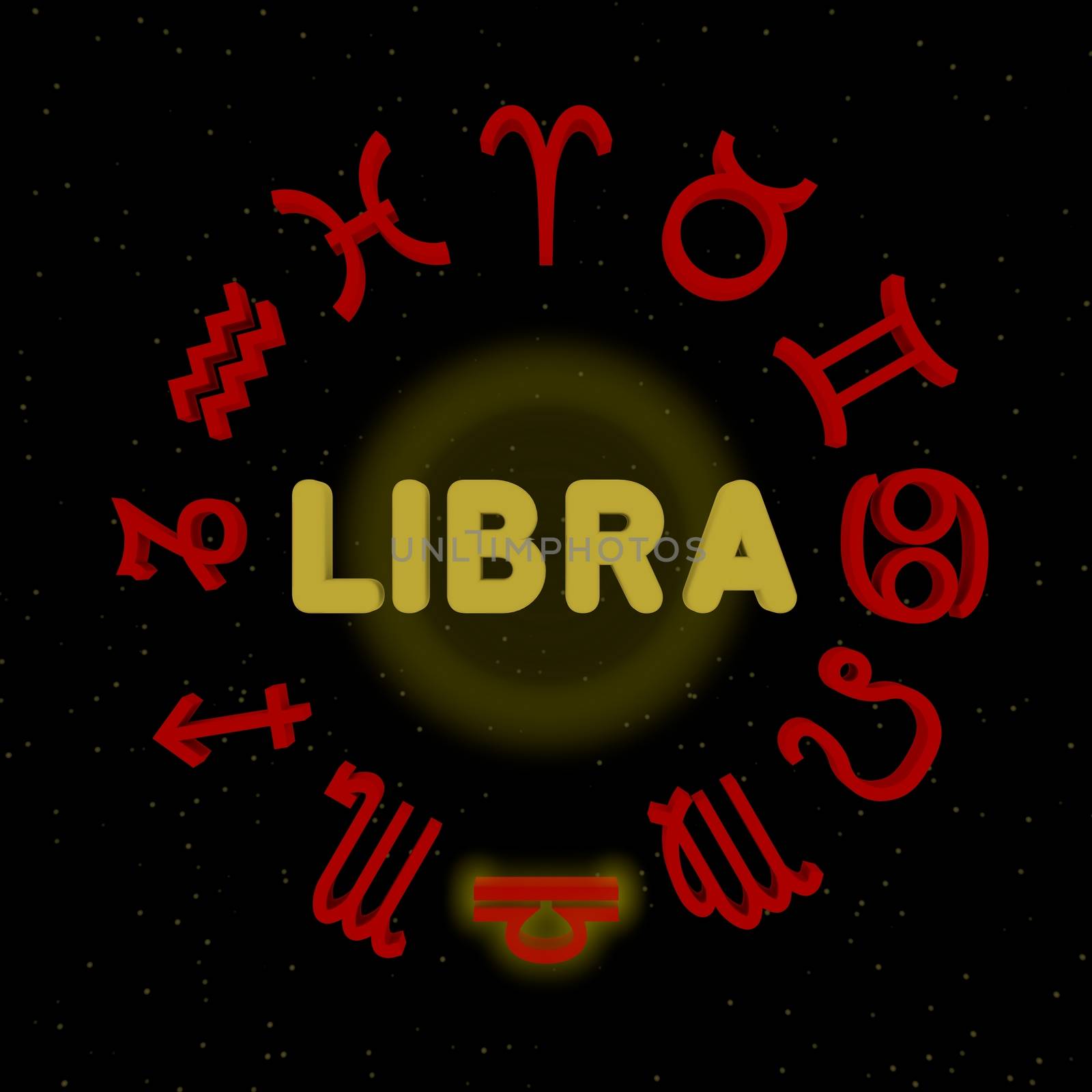 3d zodiac signs with LIBRA highlighted