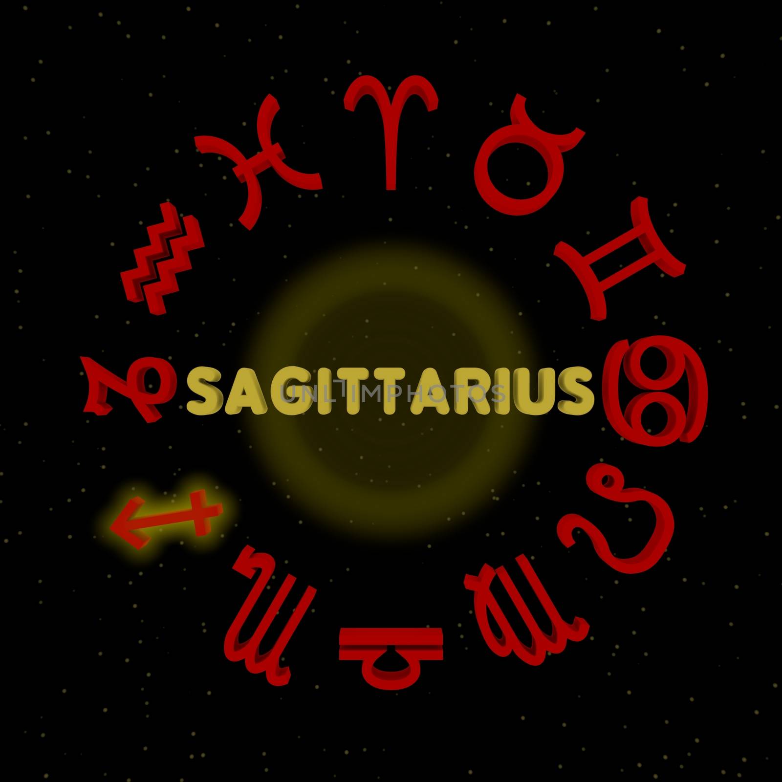 3d zodiac signs with SAGITTARIUS highlighted