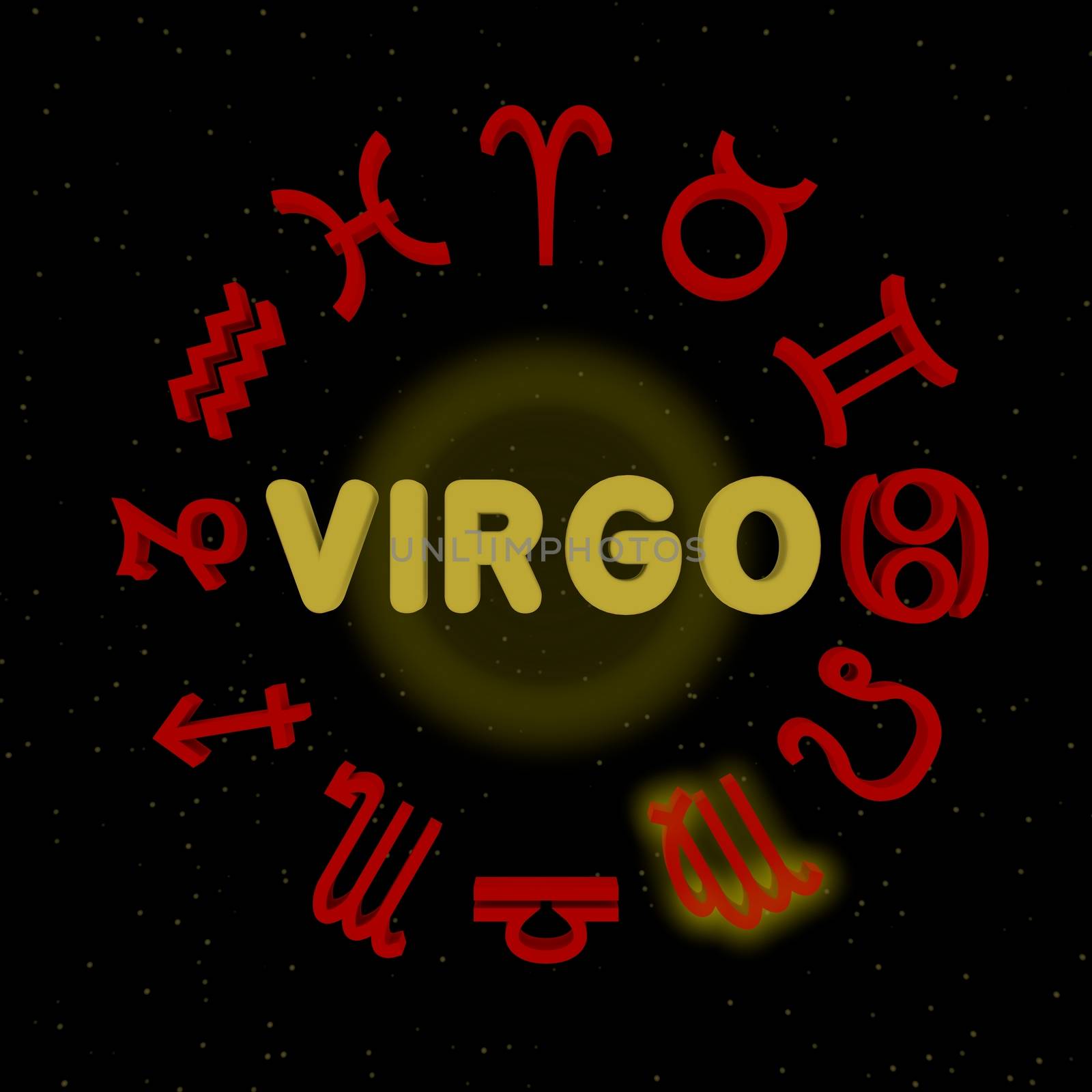 3d zodiac signs with VIRGO highlighted