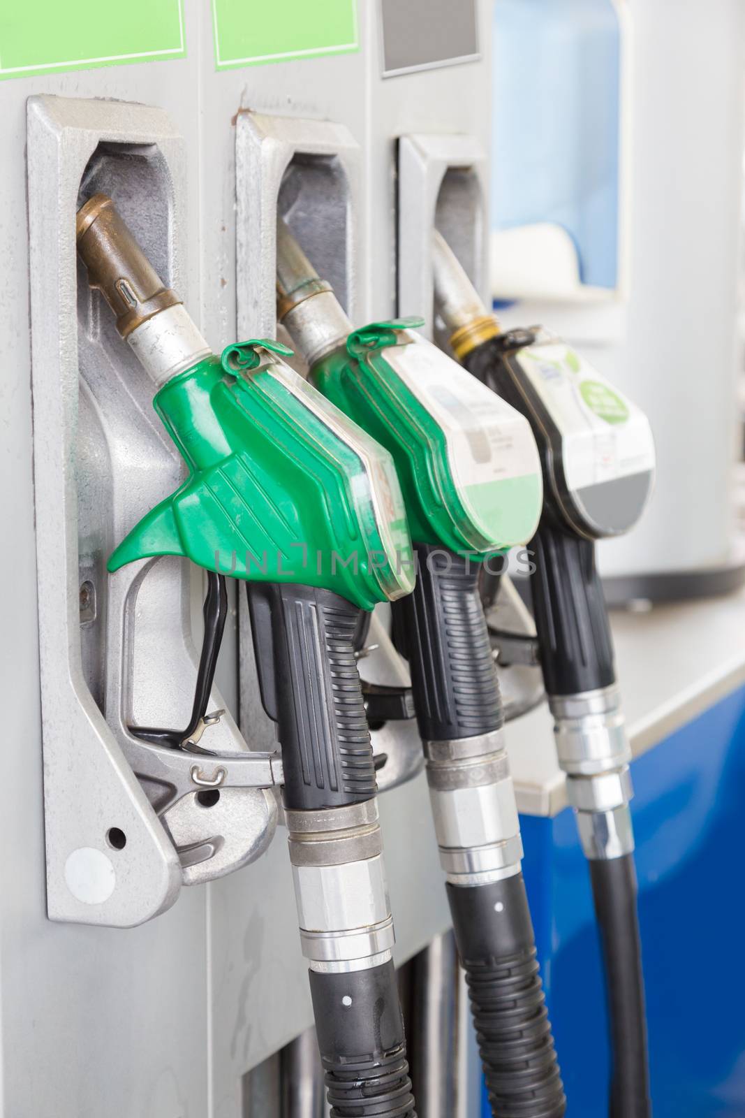 Detail of a fuel pump in a gas station.