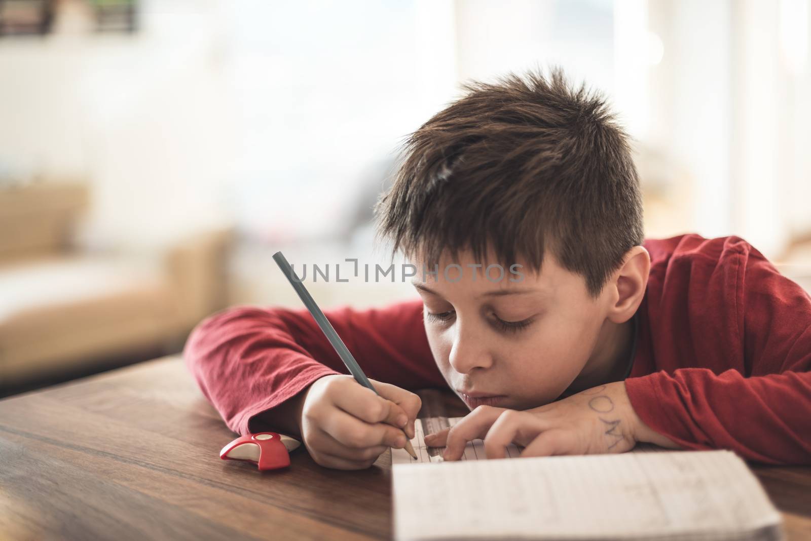 Boy doing homework reluctantly by gorgev