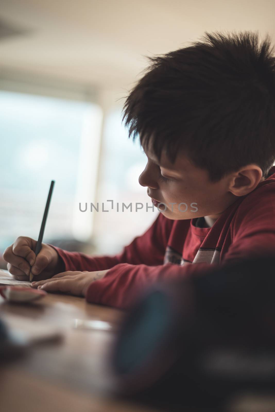 Boy doing homework by gorgev