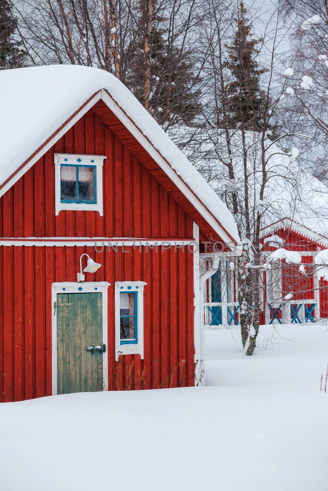 Red wooden Finnish house by maxoliki
