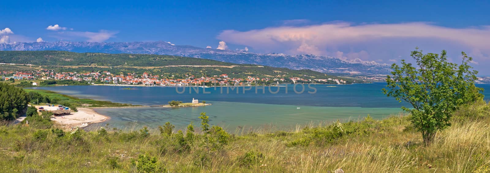 Posedarje bay and Velebit mountain panoramic view, Dalmatia, Croatia