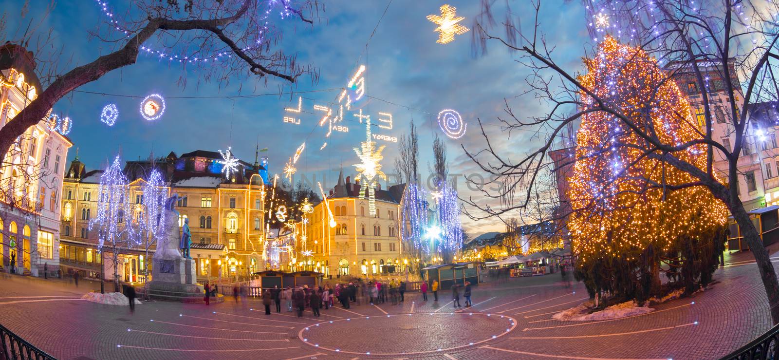 Ljubljana's city center decorated for Christmas. by kasto
