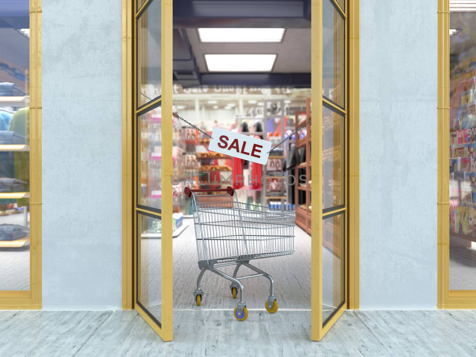 shopping sale concept background with shopping trolley