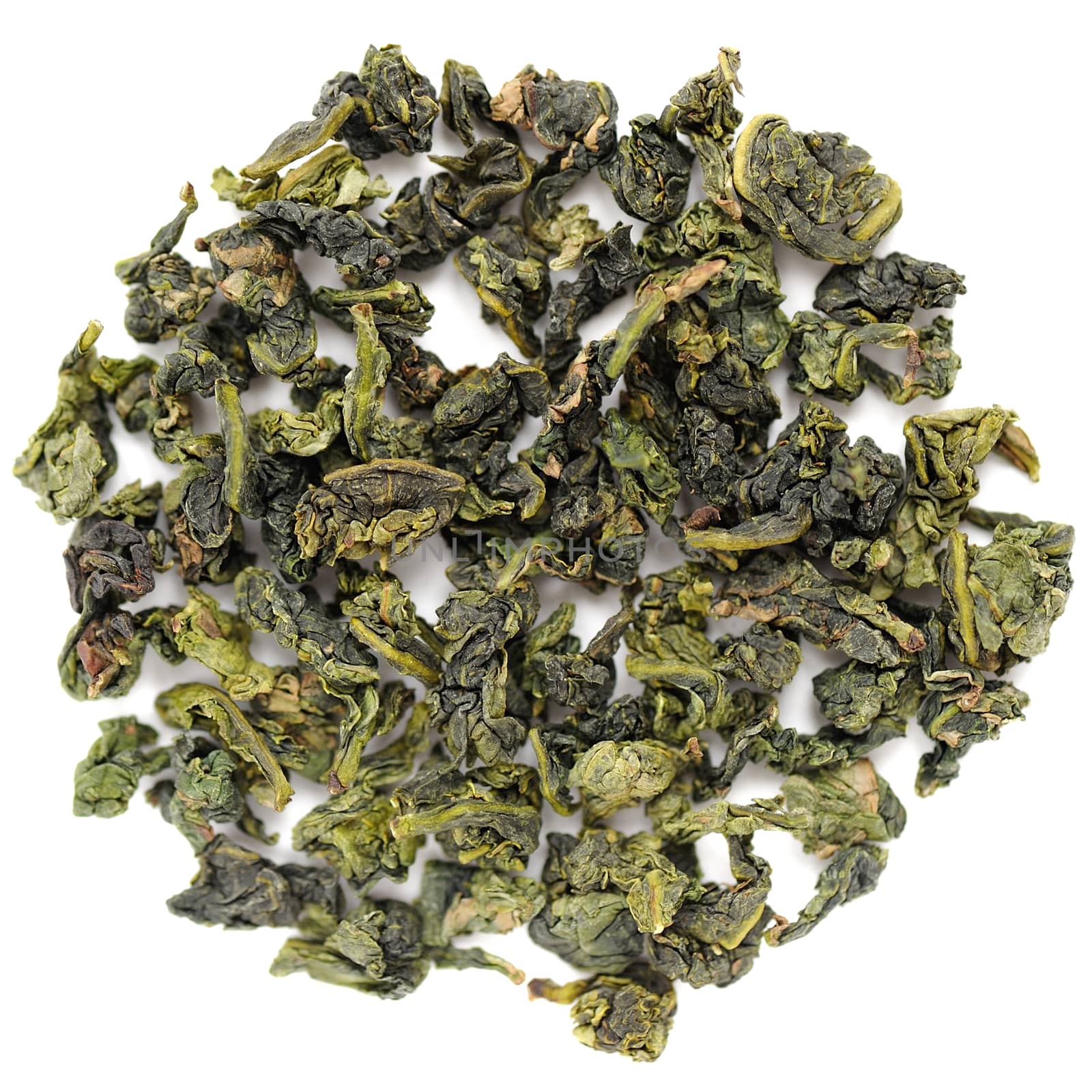 Benshan oolong chinese tea closeup macro isolated