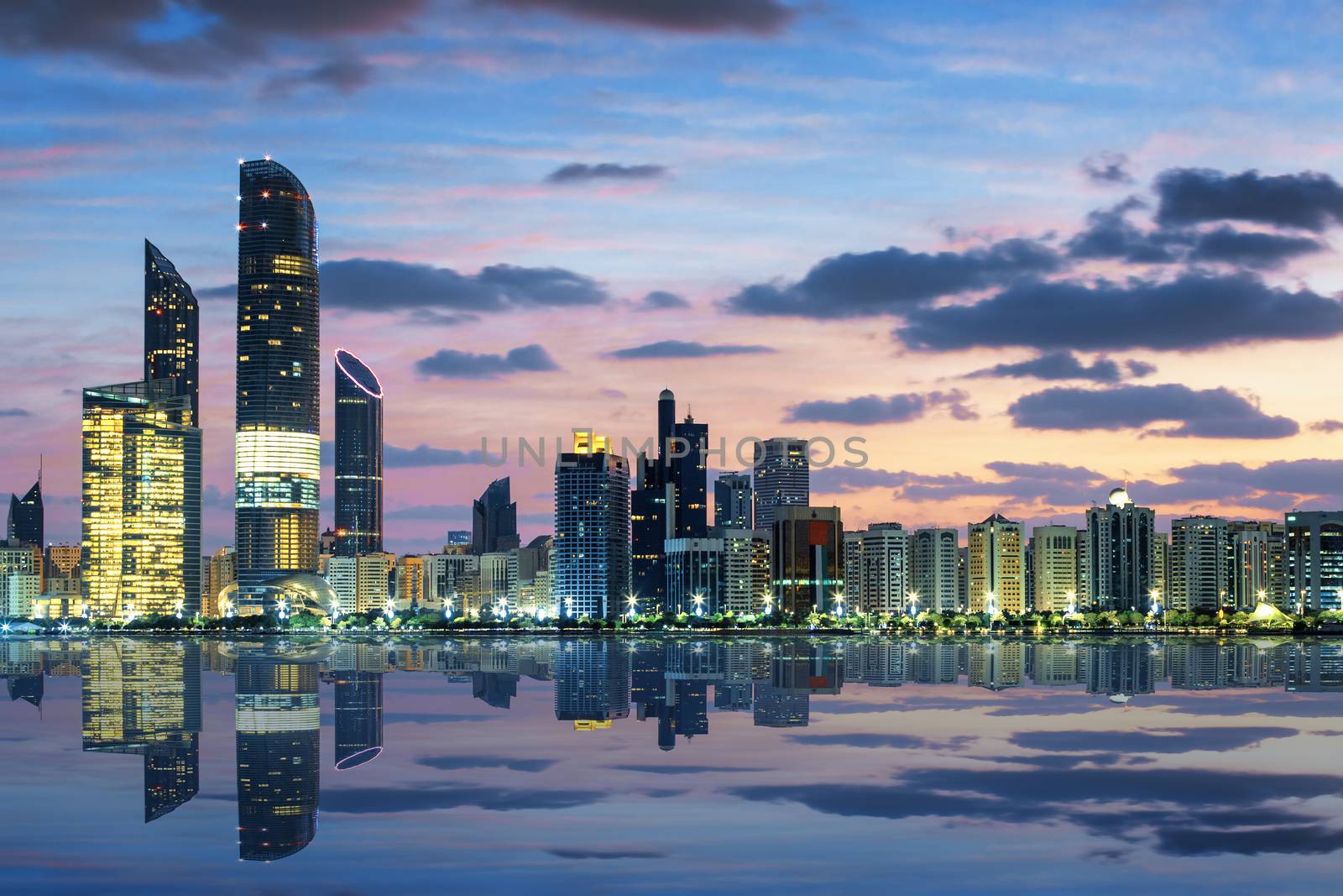 View of Abu Dhabi Skyline at sunset by vwalakte