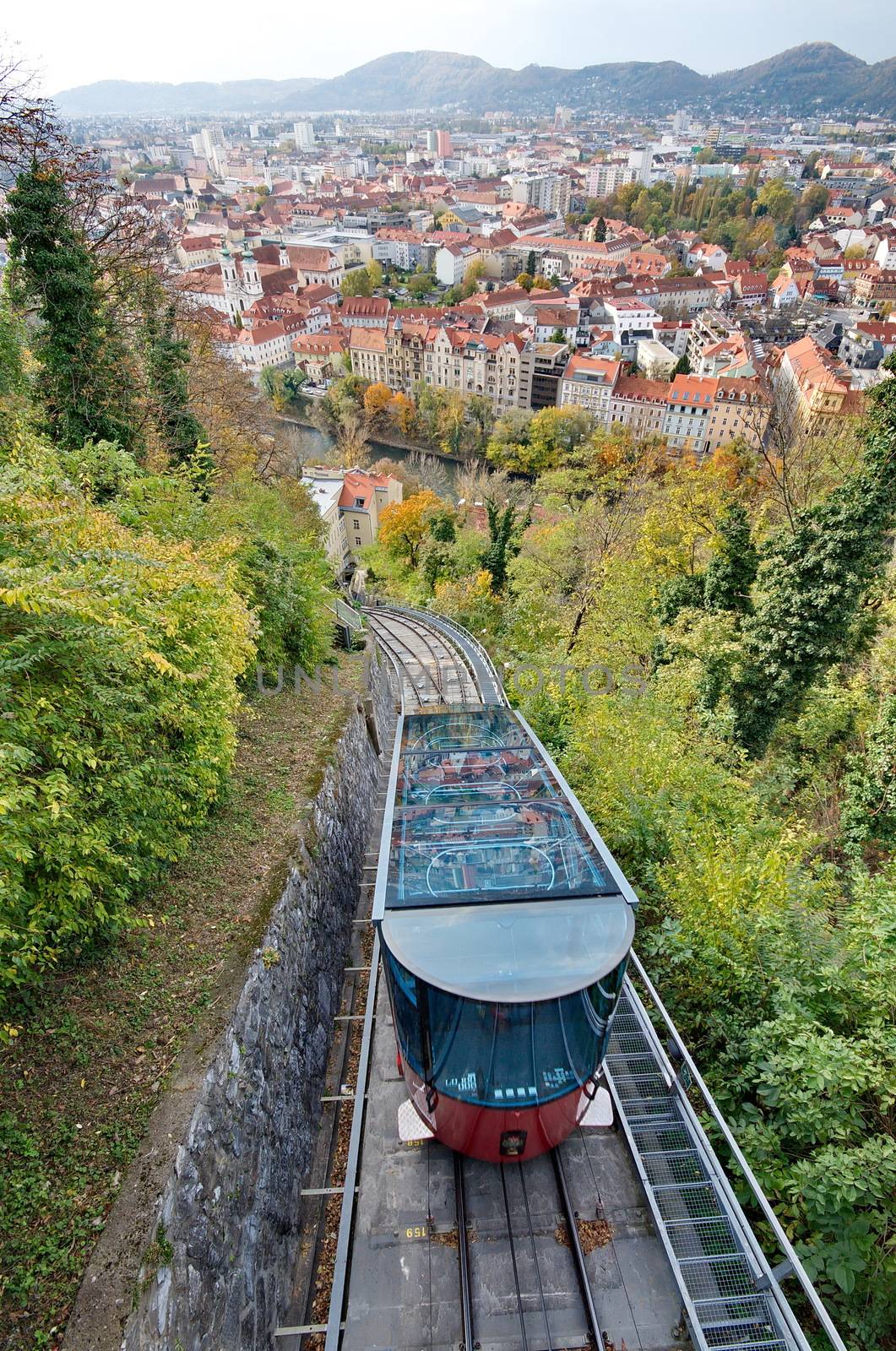 Red funicular in Graz, Austria by anderm