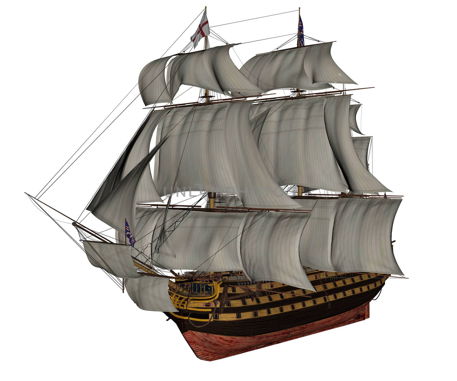 Beautiful detailed old HMS Victory ship isolated in white background - 3D render