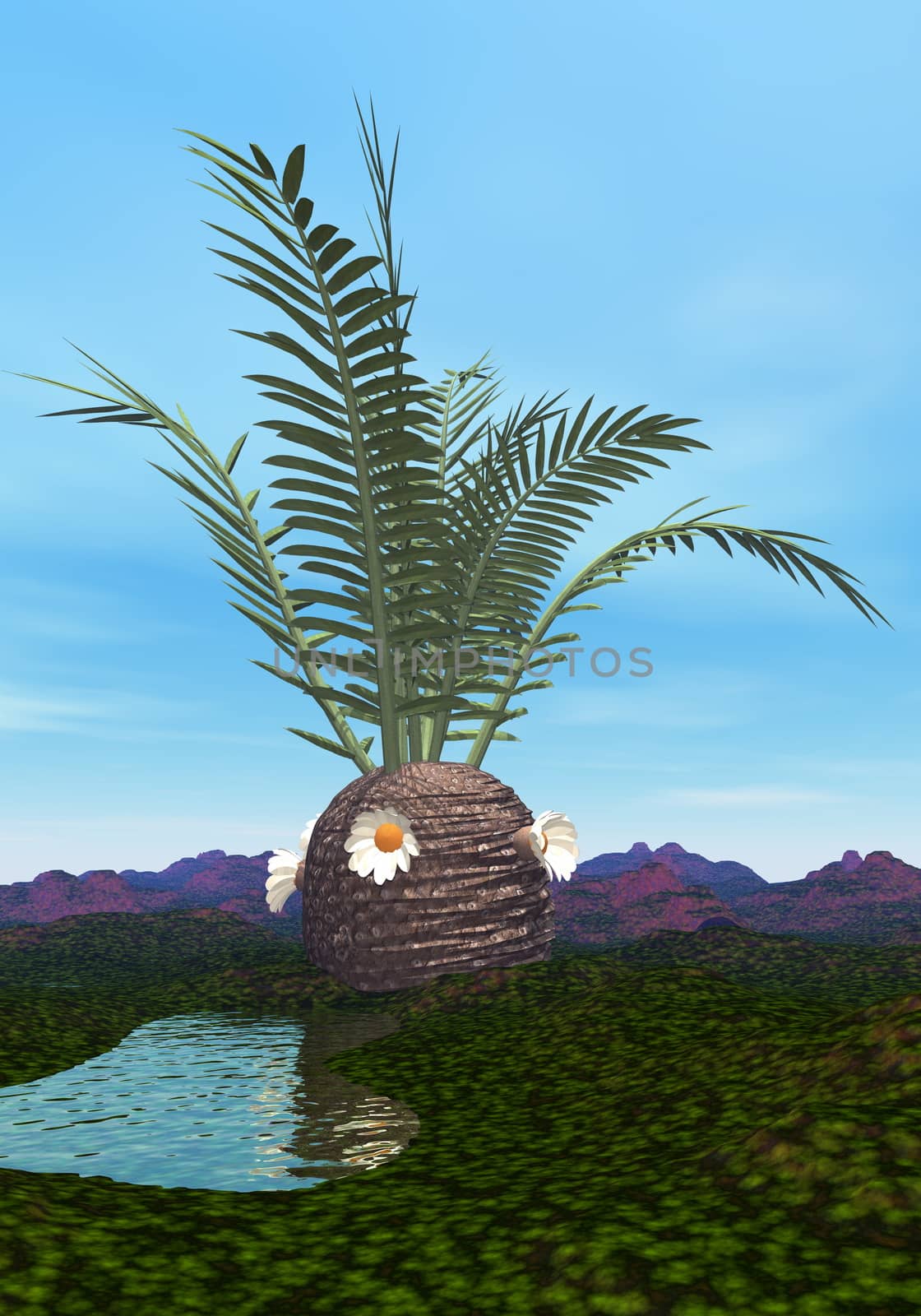 Cycadeoidea tree by day - 3D render