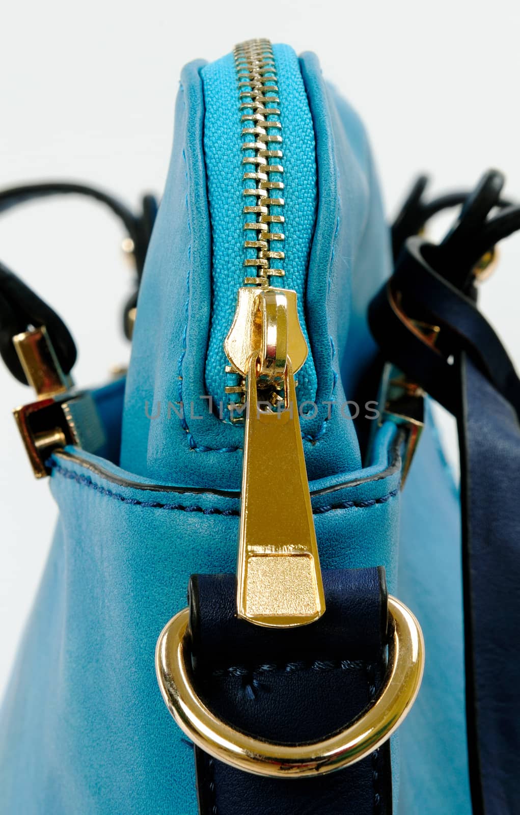 Zipper bag leather color blue and light blue.