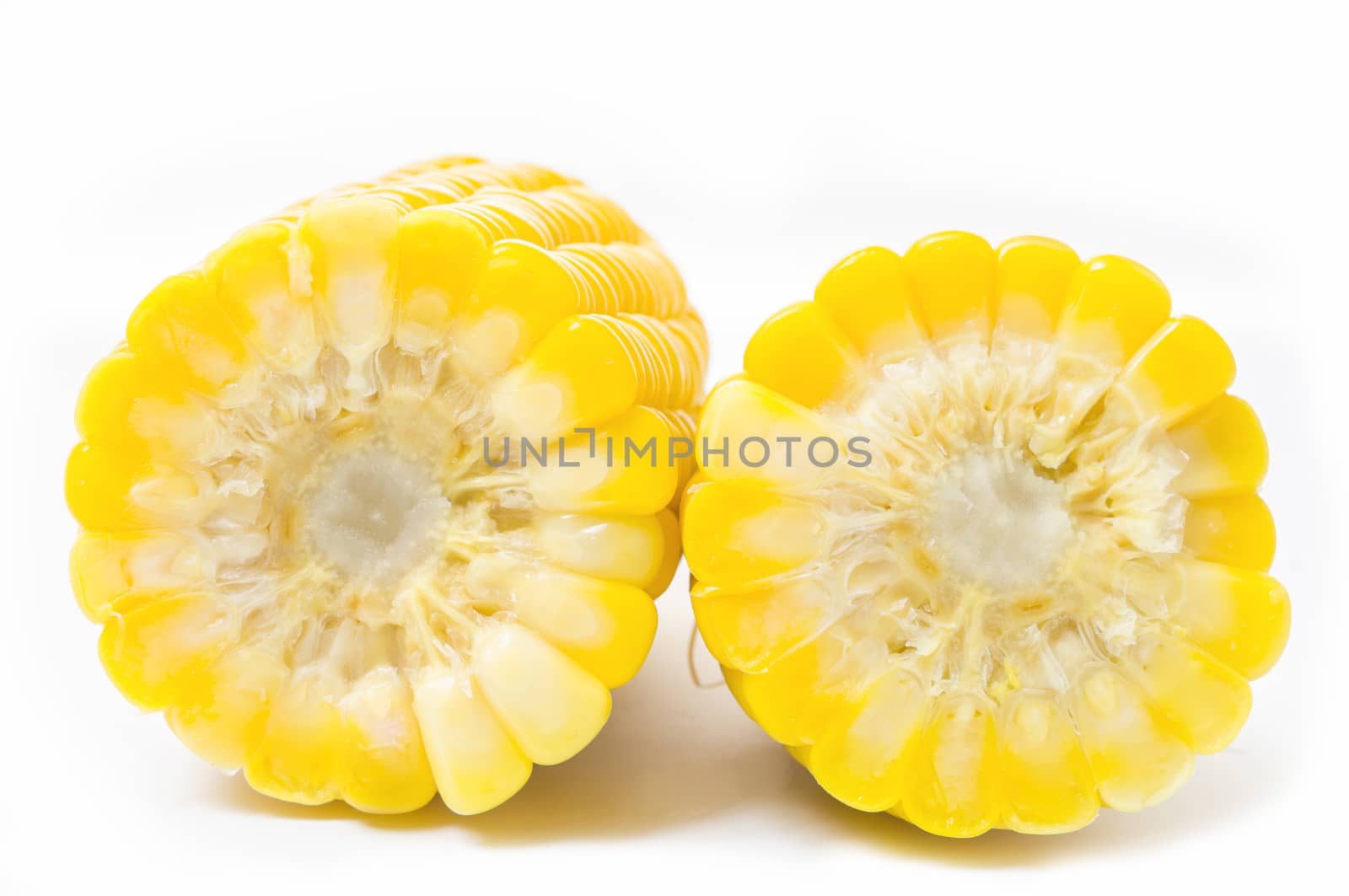 Boiled corn isolated on white background