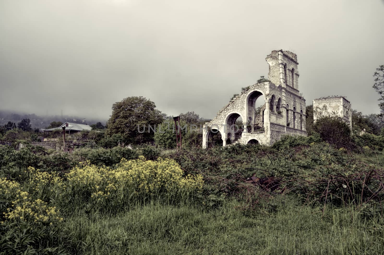 Ruins of old villa in mountainous Karabakh destroyed by war