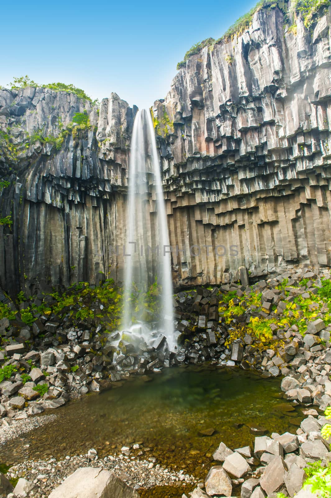 Svartifoss waterfall in Skaftafell National Park on Iceland