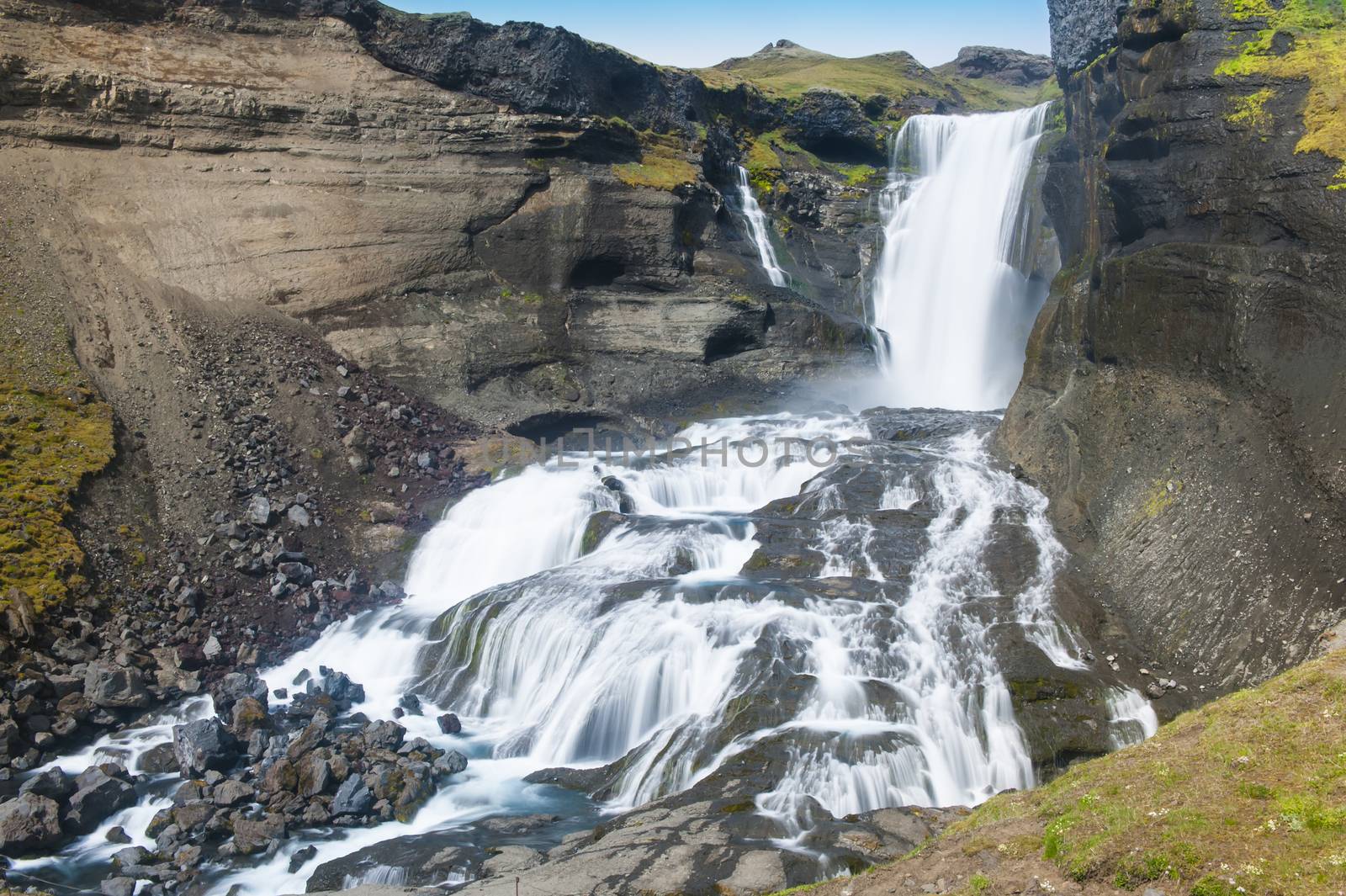 Beautiful Icelandic waterfall Ofaerufoss in Eldgja. It is located on the South of the island.