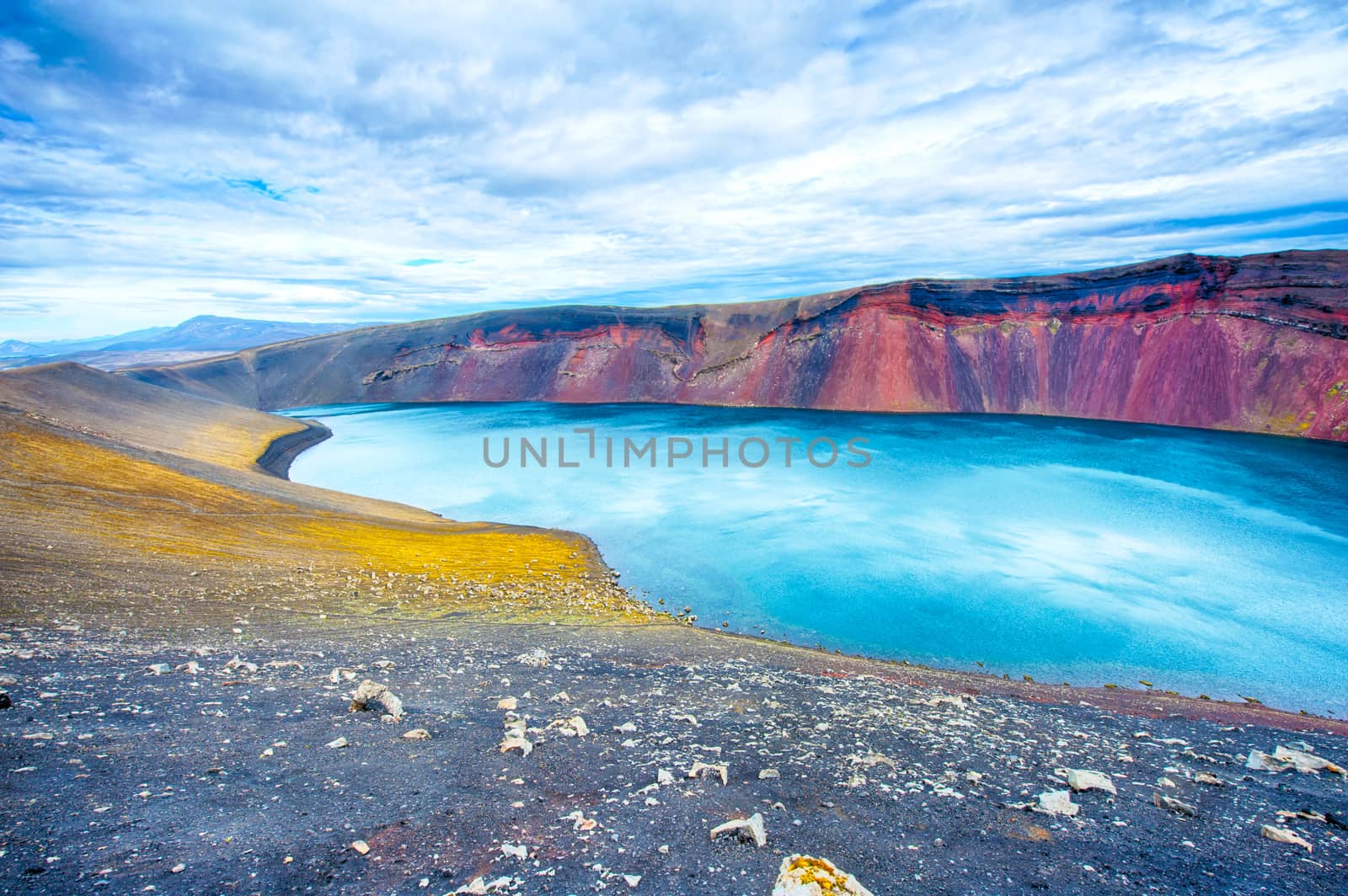 Detail of the Ljotipollur lake in the crater of volcano in Landmannalaugar, Highlands of Iceland