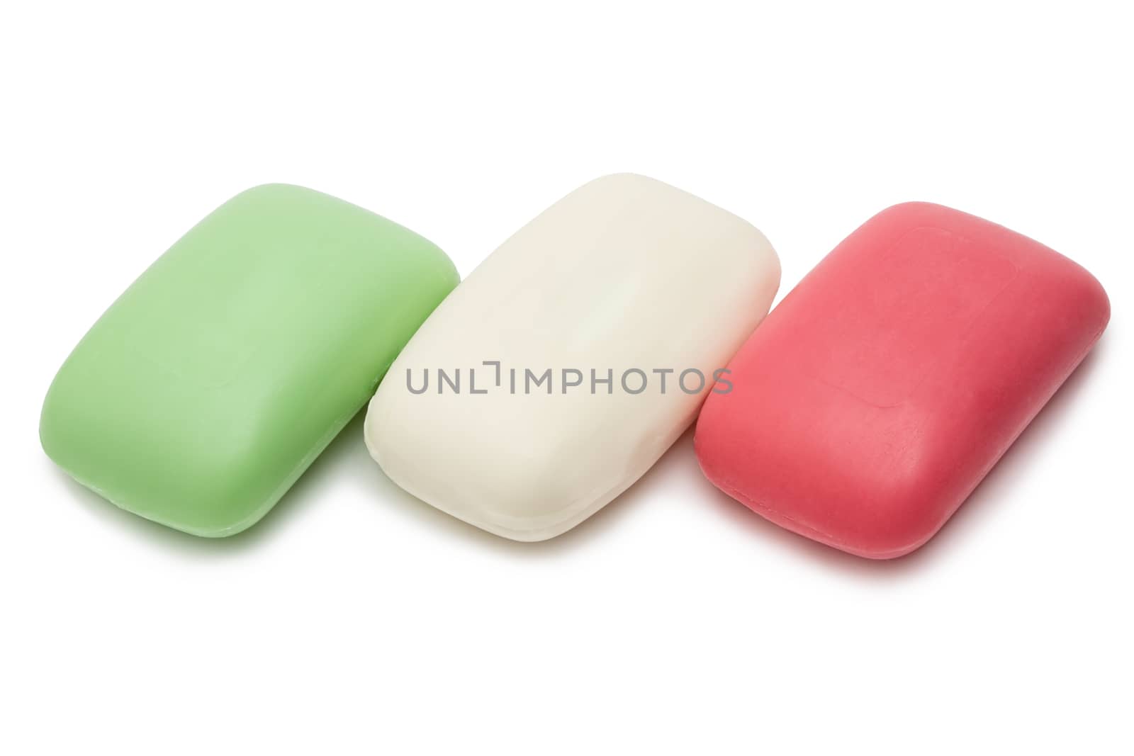 Three pieces of soap isolated on white background