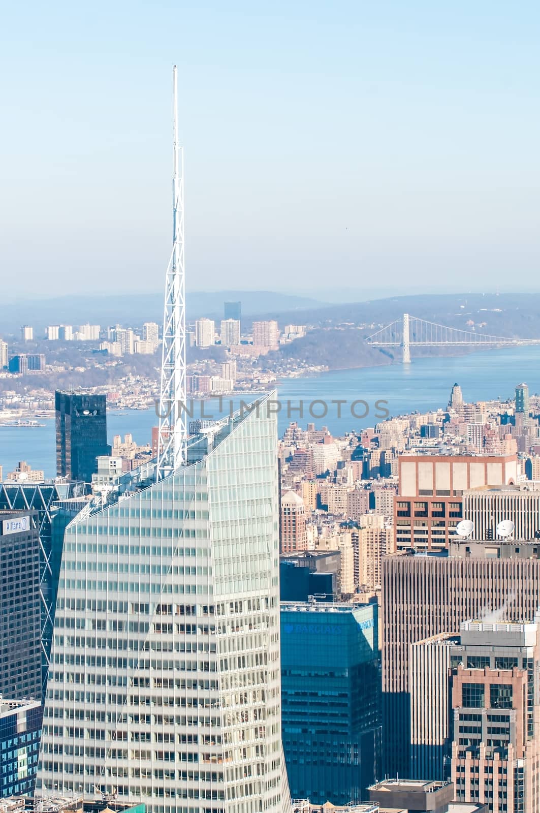 New York City Manhattan midtown aerial panorama view with skyscrapers