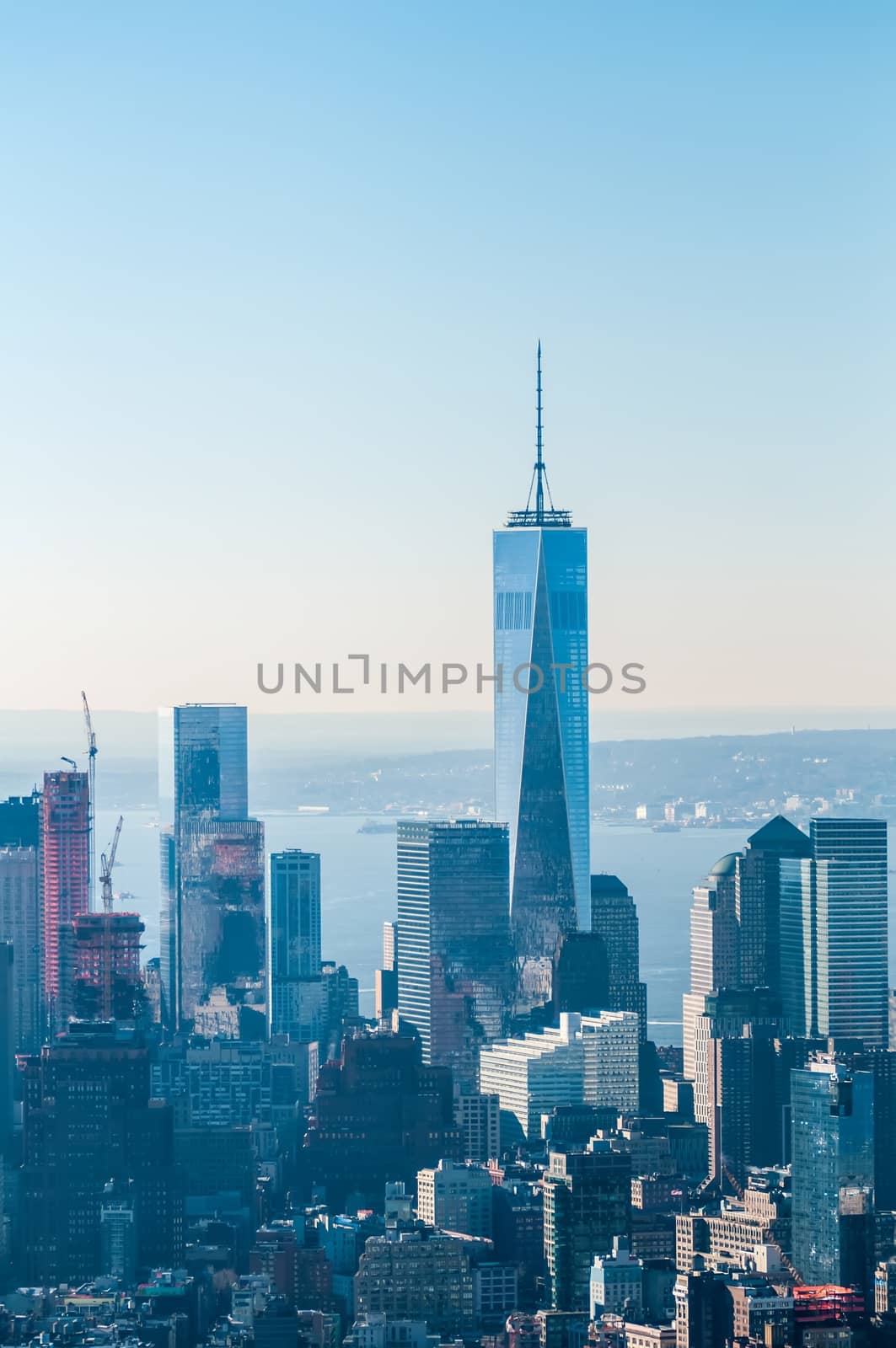 New York City Manhattan midtown aerial panorama view with skyscrapers