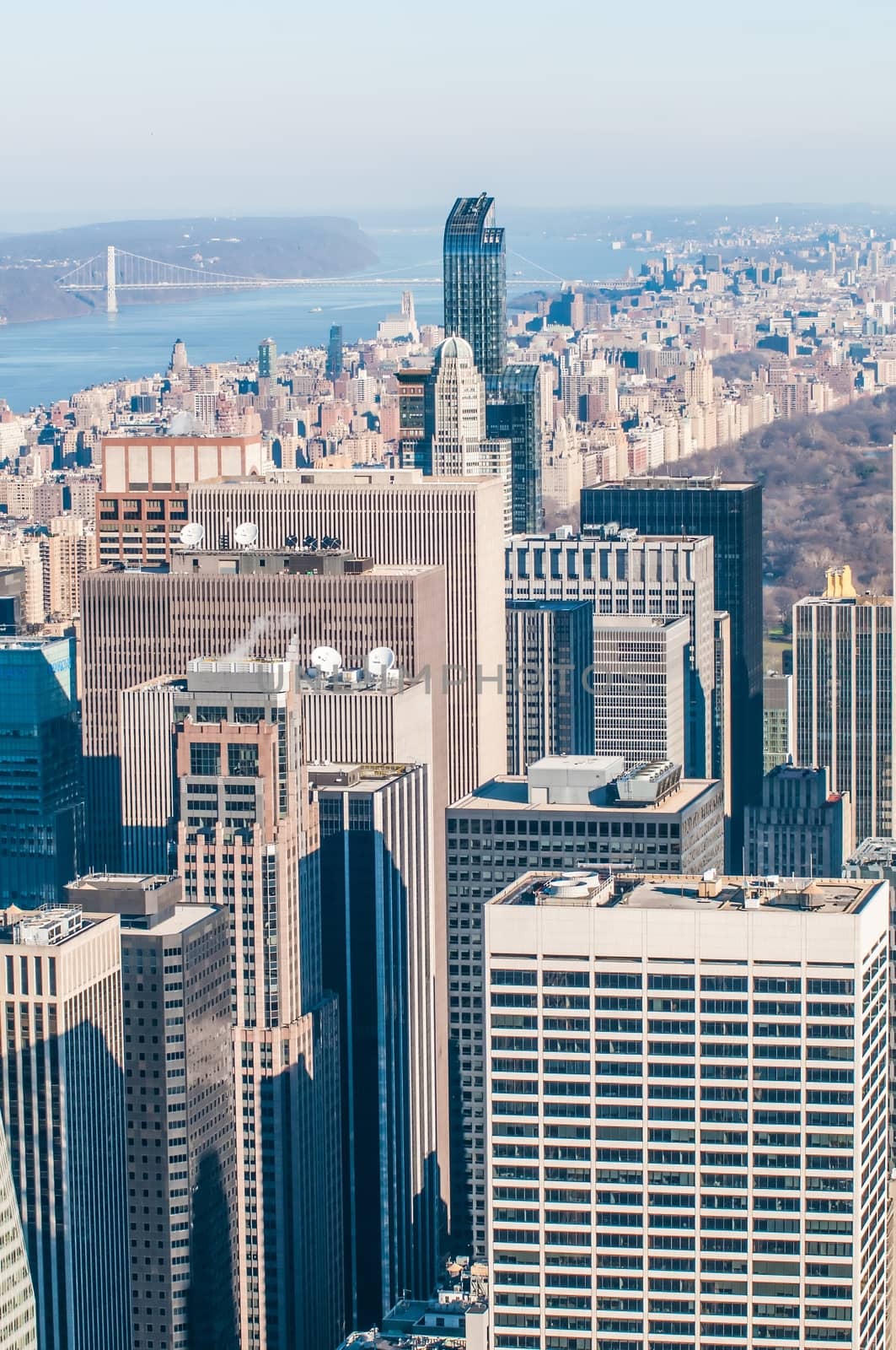 New York City Manhattan midtown aerial panorama view with skyscrapers